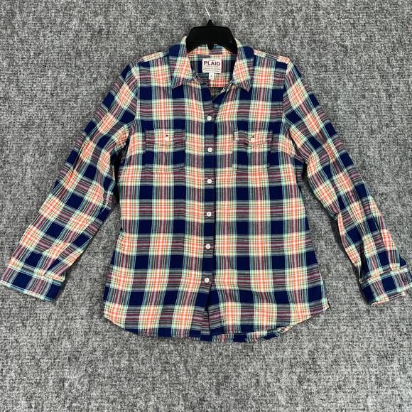 Old Navy Shirt Womens Medium Plaid Flannel Button Up Chore Cottage Camping - Picture 1 of 6
